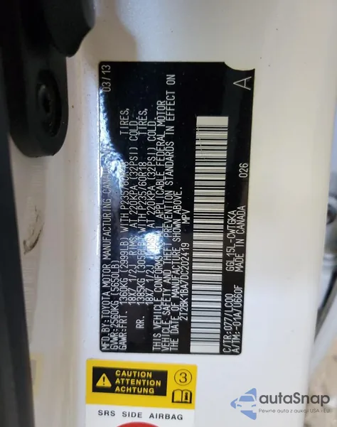 2013 Lexus Rx 350 Base z USA, uszkodzony, nr VIN 2T2BK1BA7DC202419